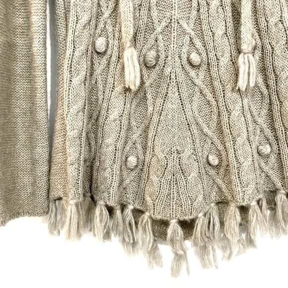 Prana Shelby Gray Cable Knit Fringe Wool Blend Sweater Tie Poncho Soft Small - Picture 7 of 10